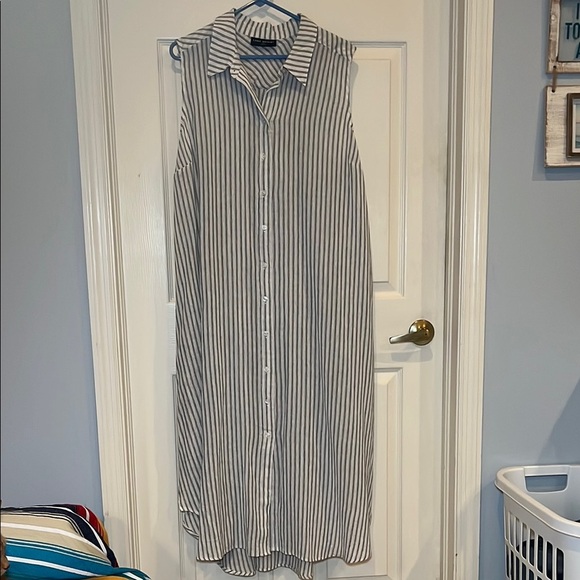 Lane Bryant Dresses & Skirts - Lane Bryant 22/24 Blue & White Striped Maxi Shirtdress